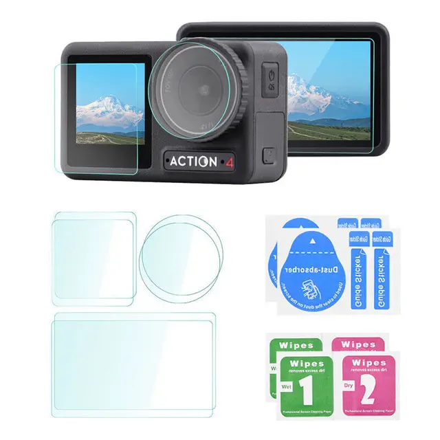 Folia ze szkła hartowanego 9H do obiektywu DJI Osmo Action 4 + ekran + przedni ochraniacz LCD HD Ochrona przed zarysowaniami szklana folia ochronna