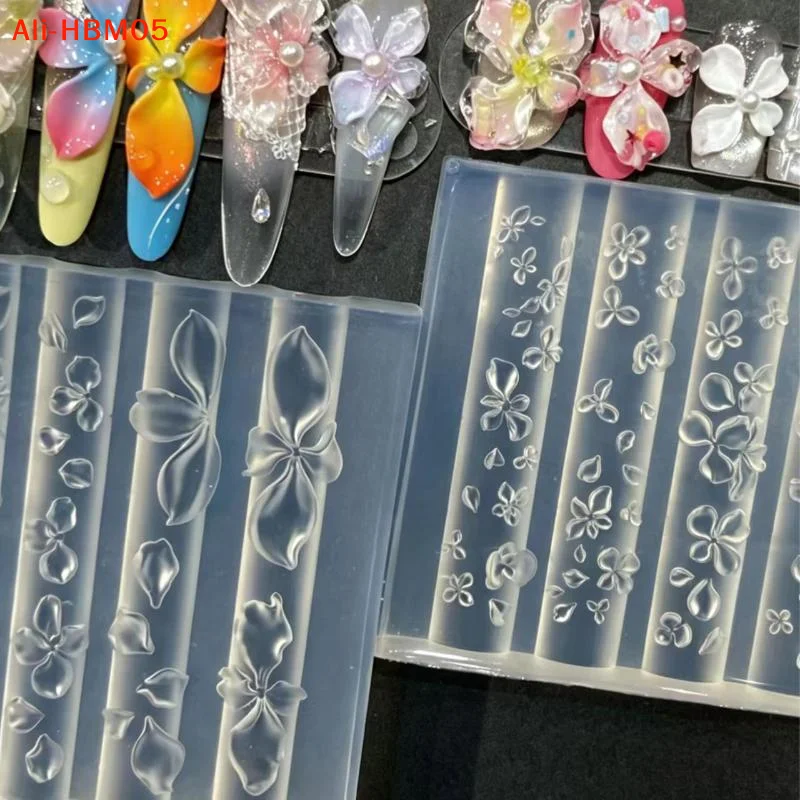 (HB05)1/2Pcs 3D Flower Silicone Nail Mold Stereo Petal Nail Art Mould For UV Resin Gel Carved Flower DIY Home Nail Making