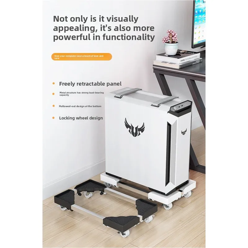 computer host tray with wheels movable home office universal base for pc case retractable storage rack