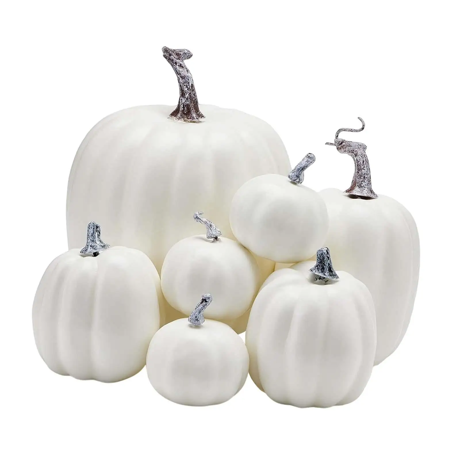 7x Artificial Pumpkins Large Small Foam Pumpkins for Decorating White for Halloween Home Table Centerpiece Garden Props - view 2