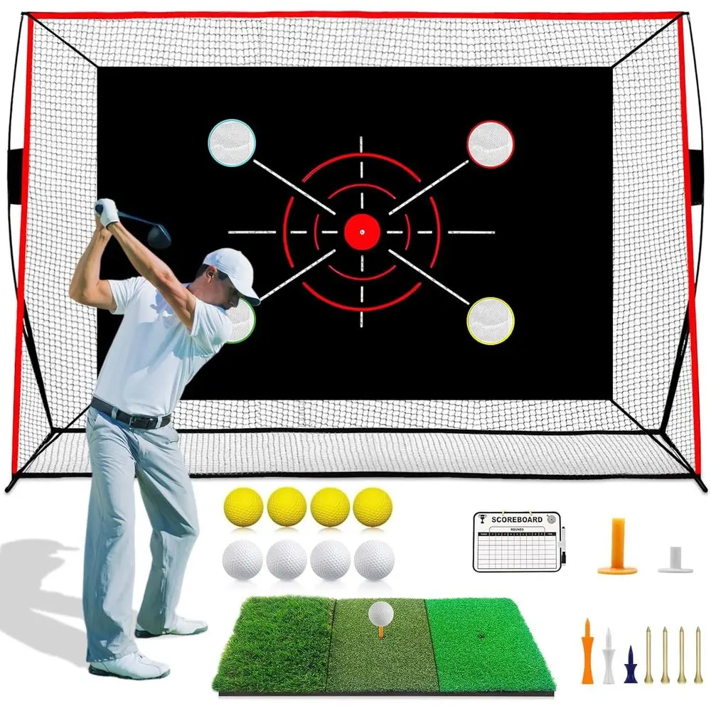 

Portable 10x7FT Golf Practice Net with Multi-Target Training, 5-Ply Durable Netting, Carry Bag, Ideal for Indoor and Outdoor Use