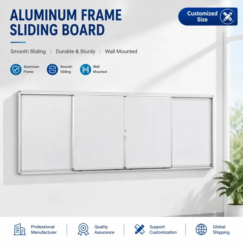 Large Sliding Whiteboard for School Classroom Magnetic Dry Erase Board Aluminum Frame Wall Mounted