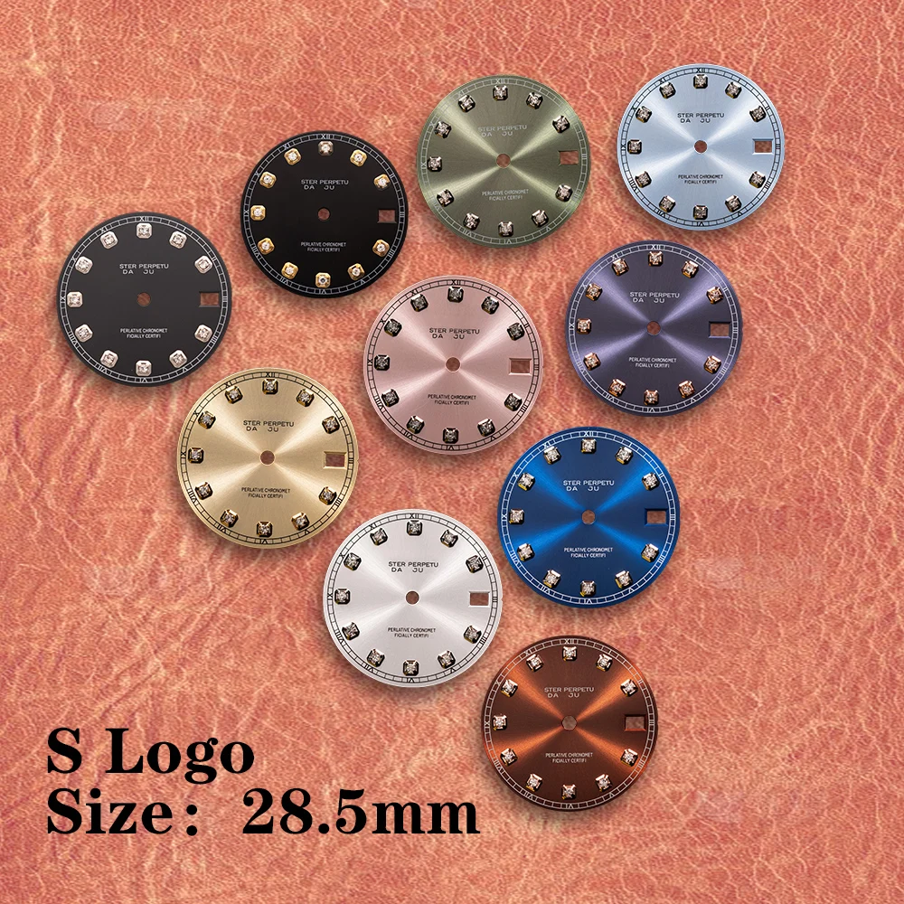 Esfera de reloj de 28.5mm con logotipo S, nueva, color marrón diamante con efecto rayos de sol, compatible con movimientos NH35/NH36 de Japón, accesorios para modificación de relojes.