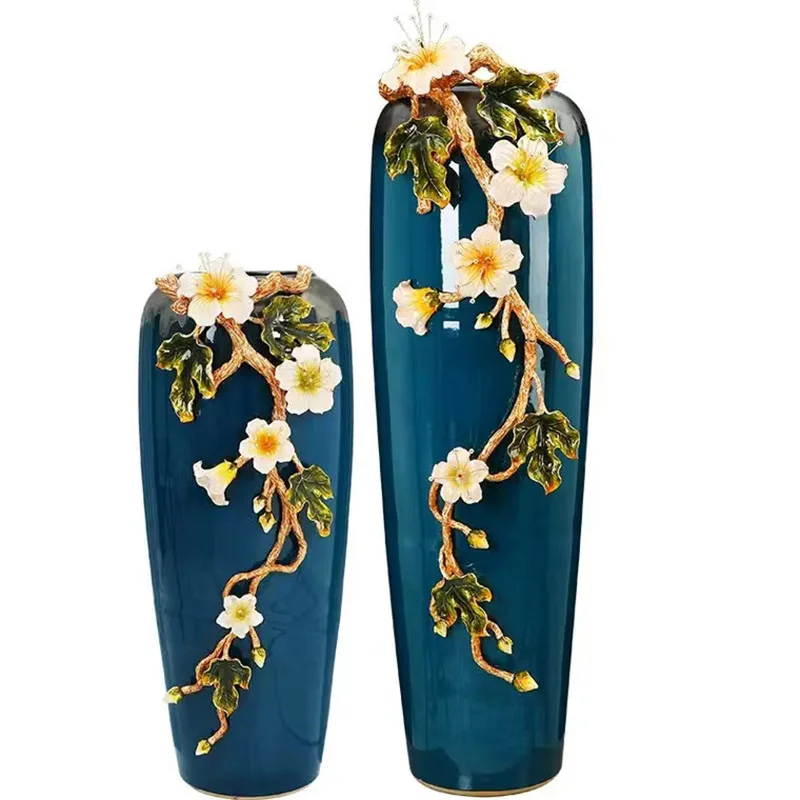 Light luxury large vase European-style villa enamel color ornament large floor decoration dried flower arrangement entrance