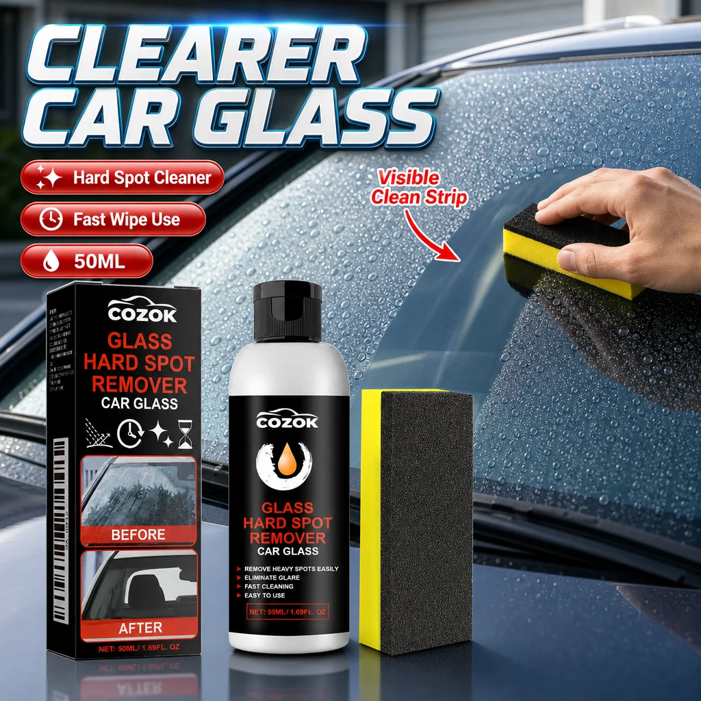 Glass Hard Water Spot Remover, Car Glass Polish and Scratch Repair Cream, Removes Hard Water Spots and Stains, Improves Night and Wet Visibility, Enhances Wiper Performance, Easy to Apply, for Car Windows and Bathroom Glass, Auto Glass Cleaner