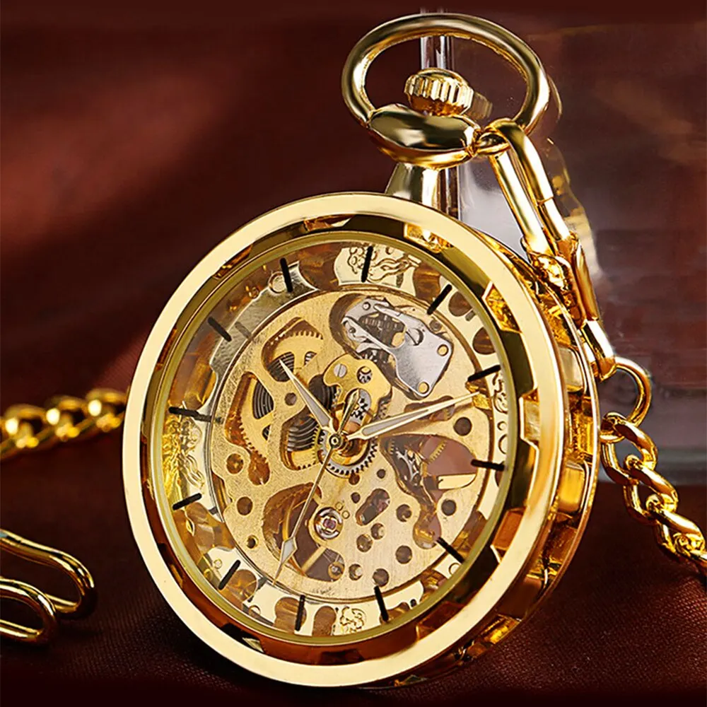 Collana con orologio Vintage Steampunk Skeleton Mechanical Fob orologio da tasca orologio con ciondolo a mano uomo donna catena regalo