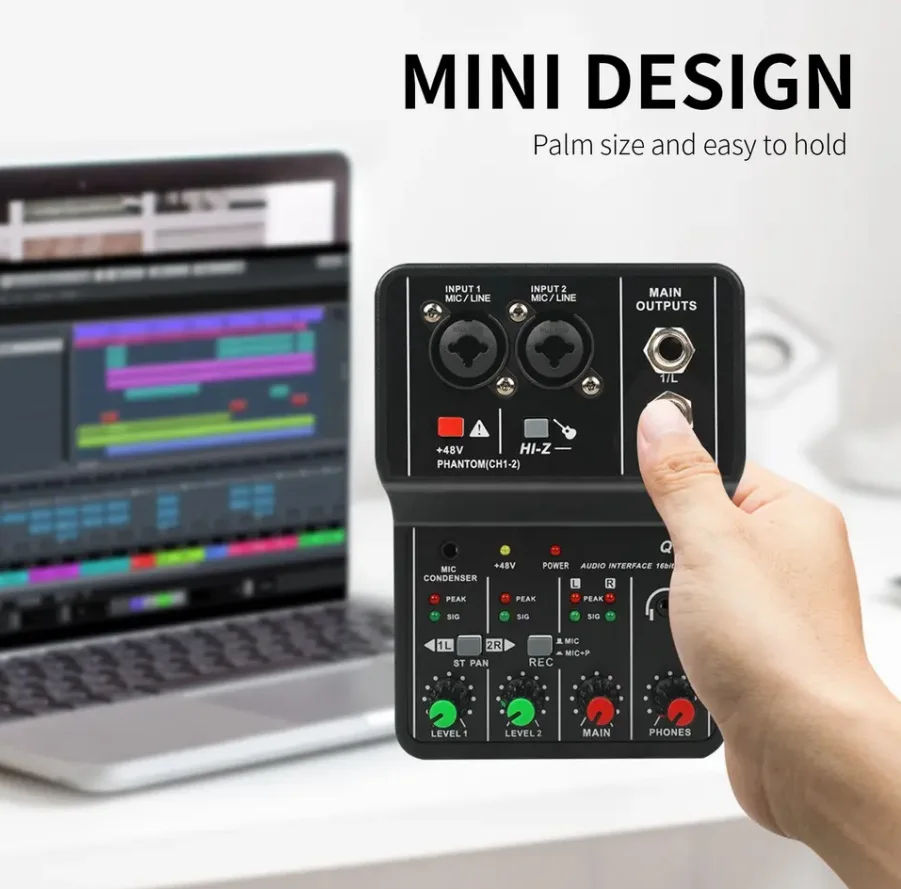 

2 Channels Professional portable Audio Interface sound card console mini USB MIXER for Guitar Recording Studio Singing