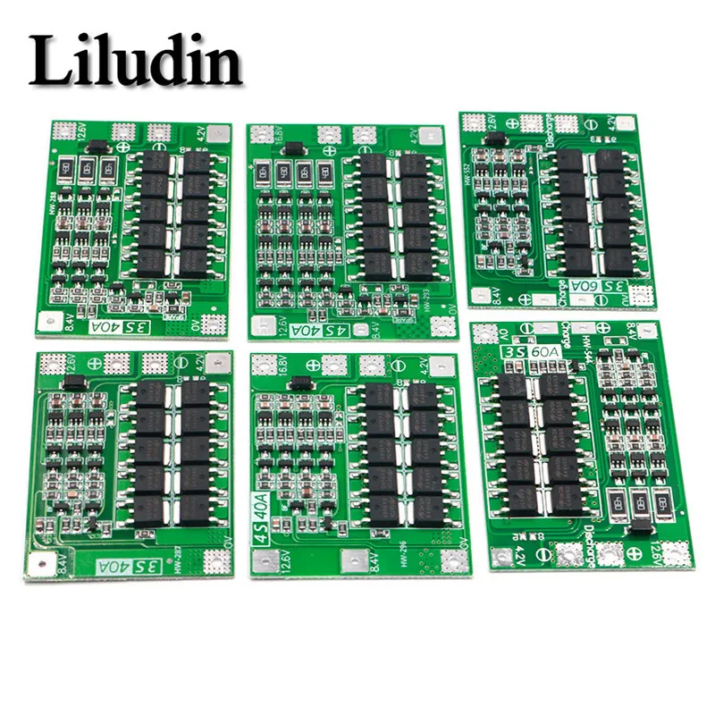 3S 4S 40A 60A Li-ion Lithium Battery Charger Protection Board 18650 BMS Drill Motor 11.1V 12.6V/14.8V 16.8V Enhance/Balance 25A