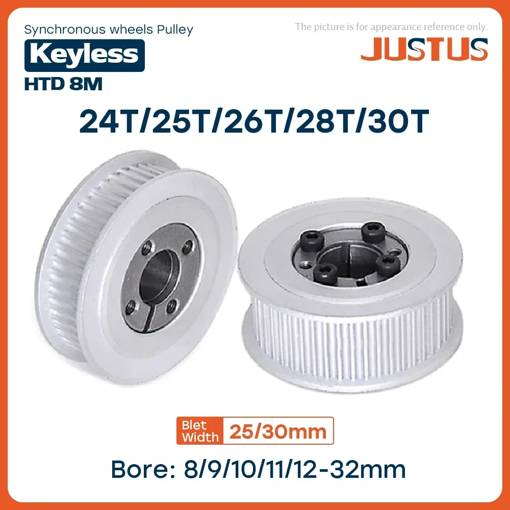 

HTD 8M 24T/25T/26T/28T/30 Teeth Timing Pulley Keyless Bushing Bore 8/9/10/11/12/14/15/16/17/18/19/20-32mm for Belt Width 25/30mm