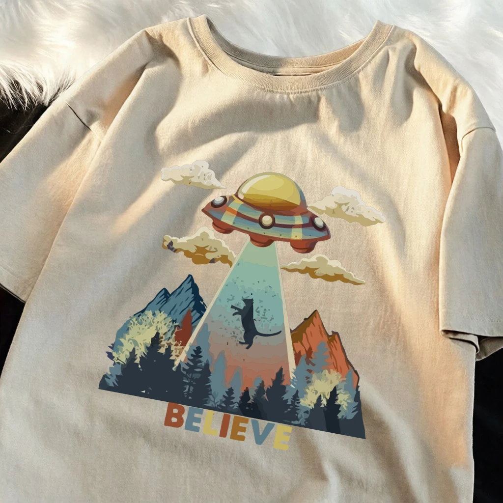 Camisetas con estampado de Cats Believe In Light, camisetas holgadas de manga corta con cuello redondo, ropa deportiva de algodón a la moda, camiseta cómoda de verano Unisex