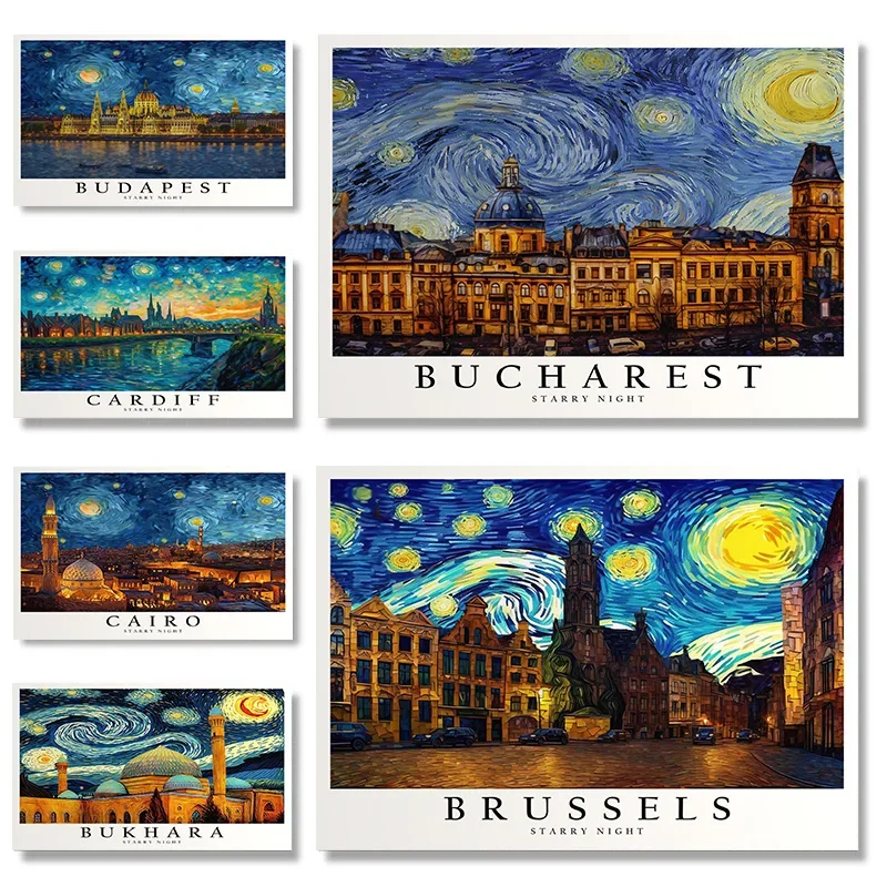 Bucharest Cincinnati Central Park Dublin Brussels Starry Night Poster Print Wall Art Pictures Canvas Painting Room Home Decor