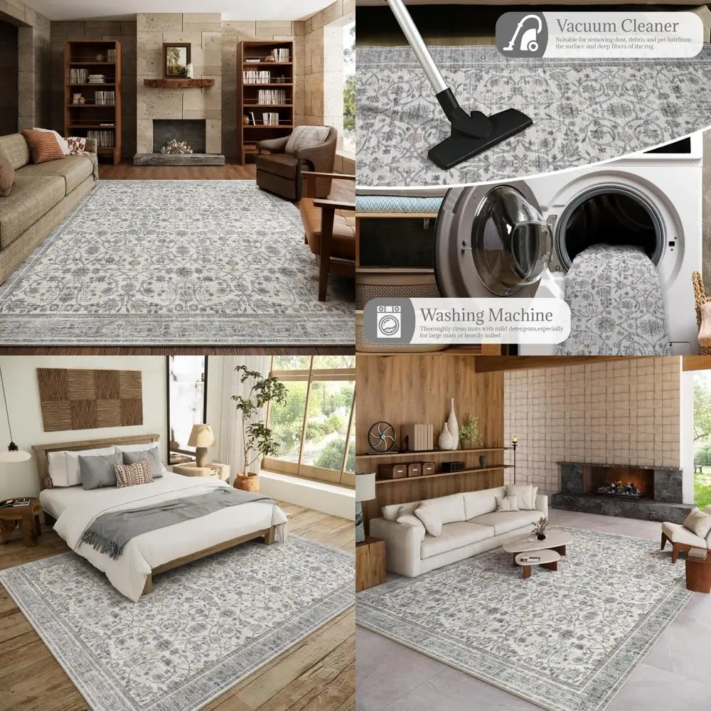 

Large Washable Area Rugs: Ultra Soft, Non-Slip, Stain Resistant for High Traffic Living and Dining Rooms