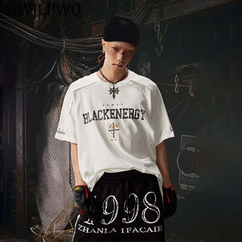 

MWJLPWQ Новая мужская спортивная футболка в уличном стиле с принтом, универсальная, с рукавами реглан, свободного кроя, модель 15001