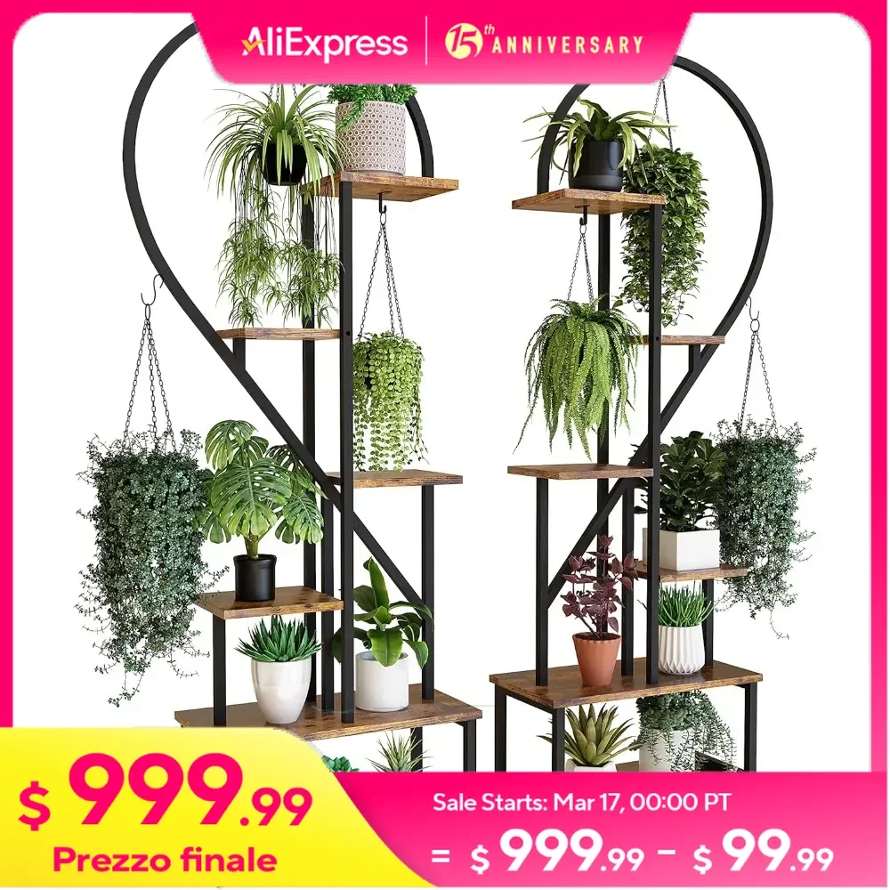 6 Tier 2 Pack Metal Plant Stand Plant Shelf Rack for Home Patio Lawn Garden