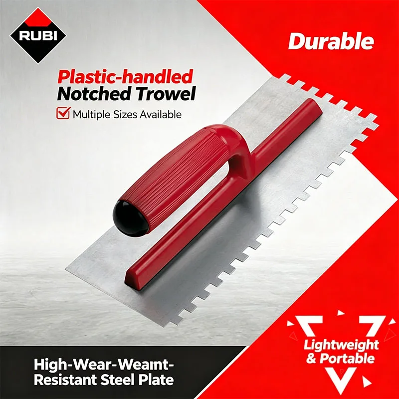RUBI Stainless Steel Serrated Trowel Tile Adhesive Spatula White Steel Putty Powder Trowel Masonry 6/8/10/12mm Notched Trowel