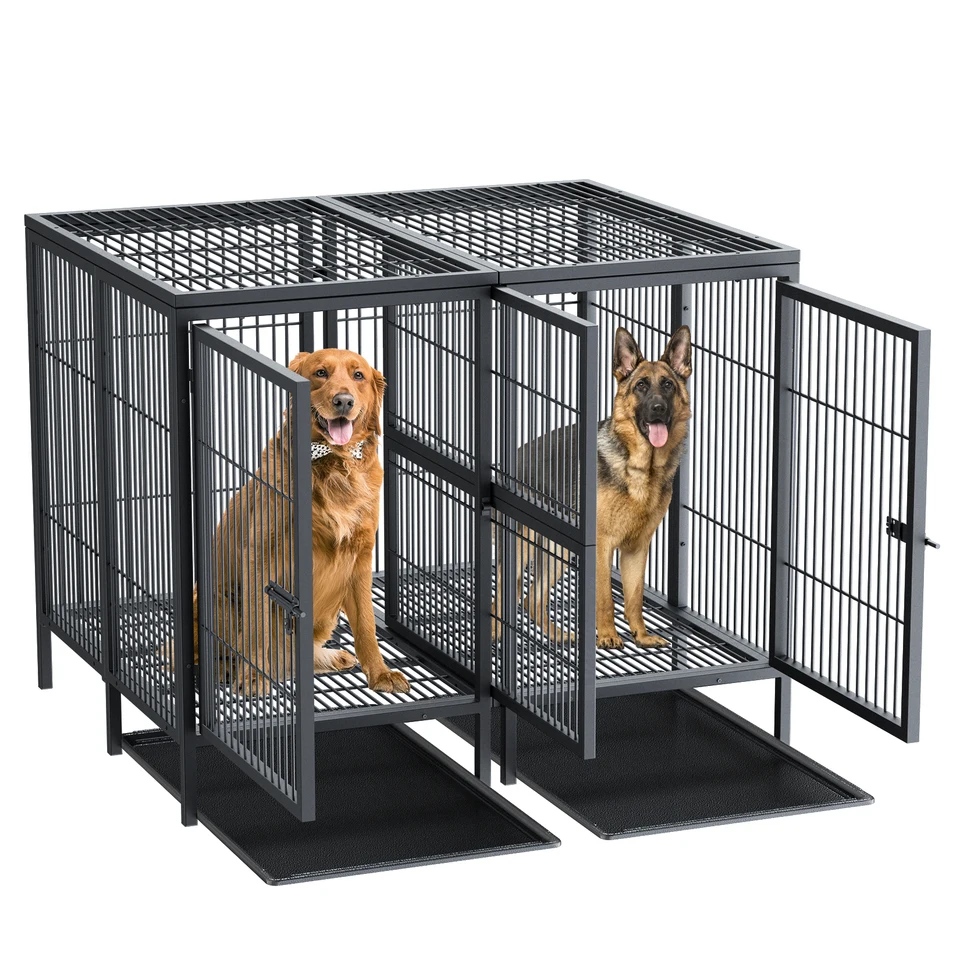 犬用ケージ 頑丈な犬のケージ,取り外し可能な仕切り付きの大きな金属製のペット