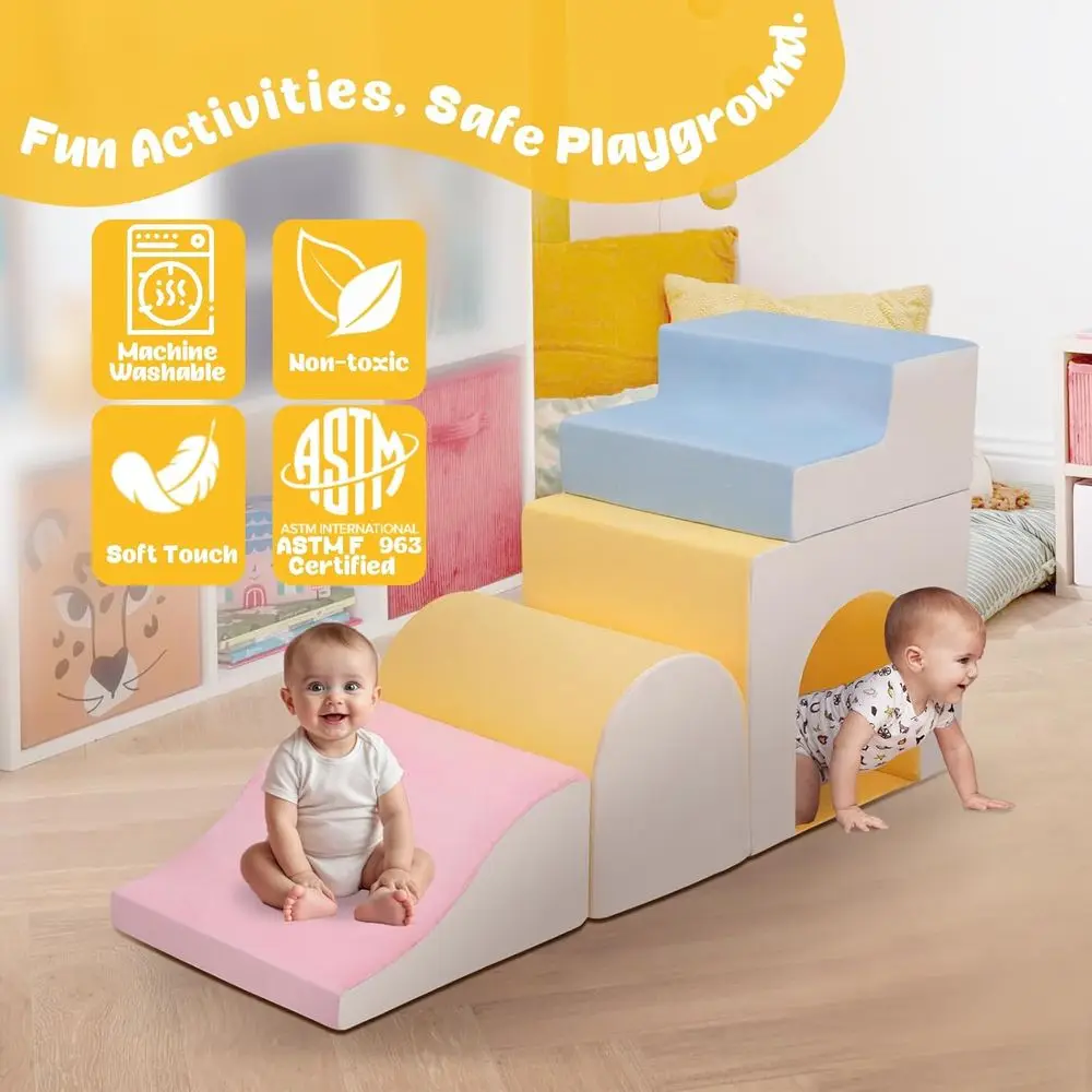 Indoor 4-Piece Soft Foam Climbing Blocks for 1-Year-Old Toddlers - Play Set for Crawling and Climbing Activities