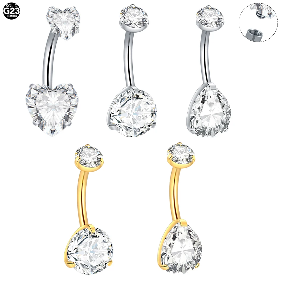 

10Pcs/lot Titanium Heart Zircon Belly Piercing Navel Ring Internally Threaded Belly Button Ring Sexy Navel Piercing Body Jewelry