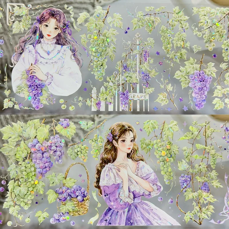 

Grapes and Girl Washi Pet Tape Shiny Collage for Planner Journal