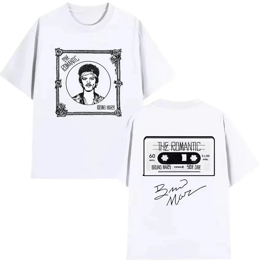 Trendy Bruno Mars Cassette Album Graphic Tee Unisex O Neck Short Sleeve Vintage Pop Music Streetwear T-shirt