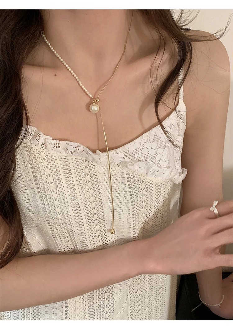 2024 neue Design Perle Ziehen Schlange Knochen Kette Lange Halskette Für Frauen Mädchen Mode Zubehör Pullover Kette Partei Schmuck – Detail 12