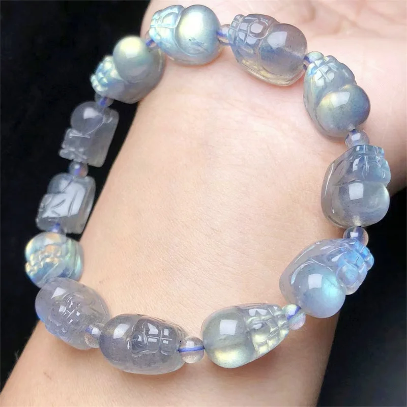 

Natural Labradorite Pixiu Tourmaline Beads Bracelet Handmade Crystal Jewelry Stretch Bangle Birthday Gift 1pcs 10x12MM