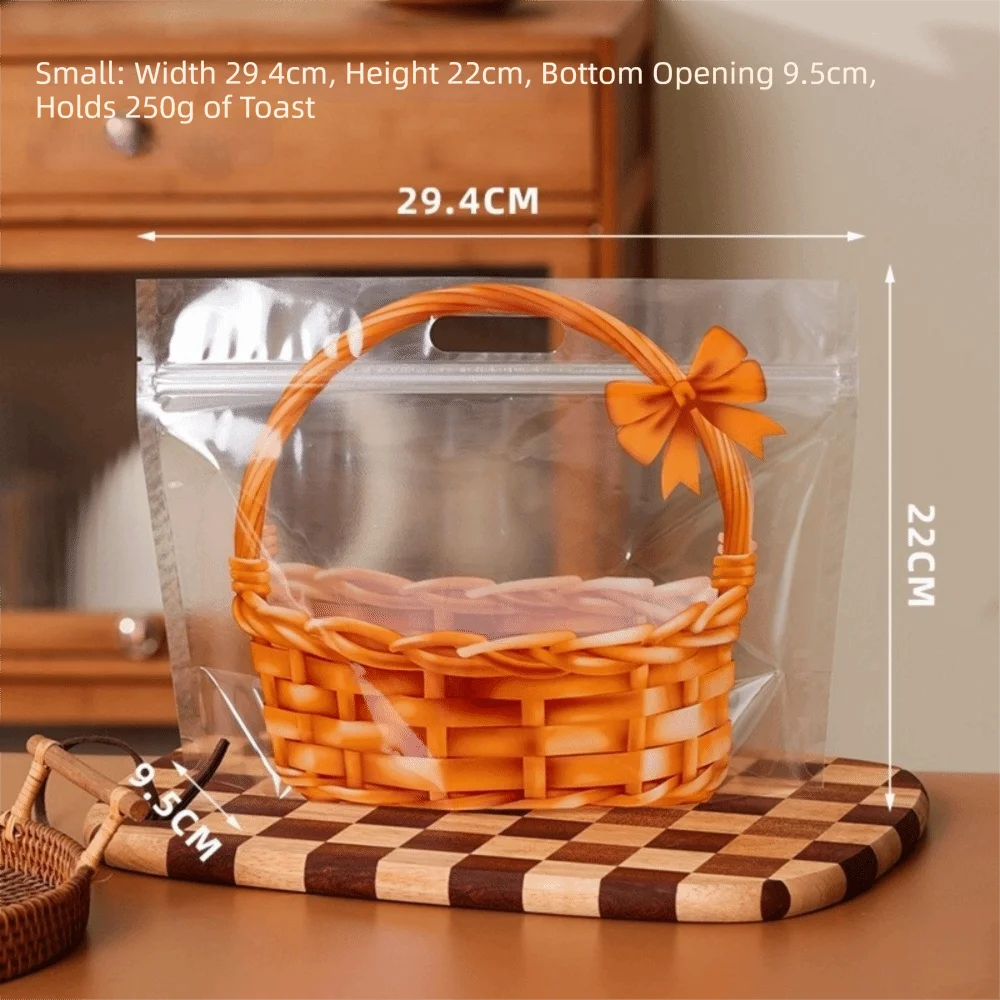 10PCS Transparent Ziplock Bags Self-Sealing Self-Adhesive Toast Bag Portable Design Large Size Bread Holder Pastry Packaging