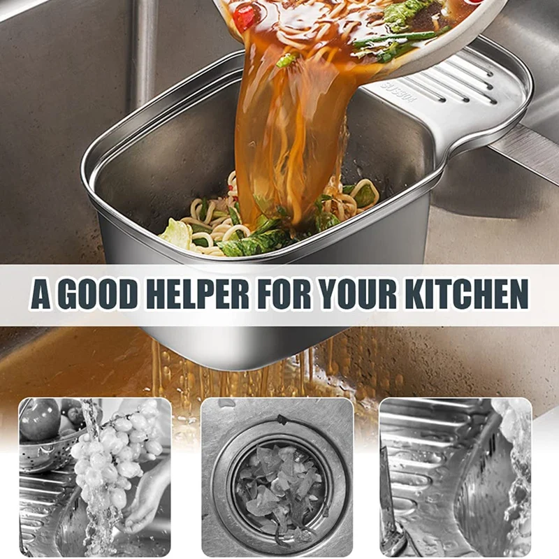 Colador de fregadero embudo cesta de drenaje multifuncional en forma de sillín, malla izquierda, filtro de acero inoxidable