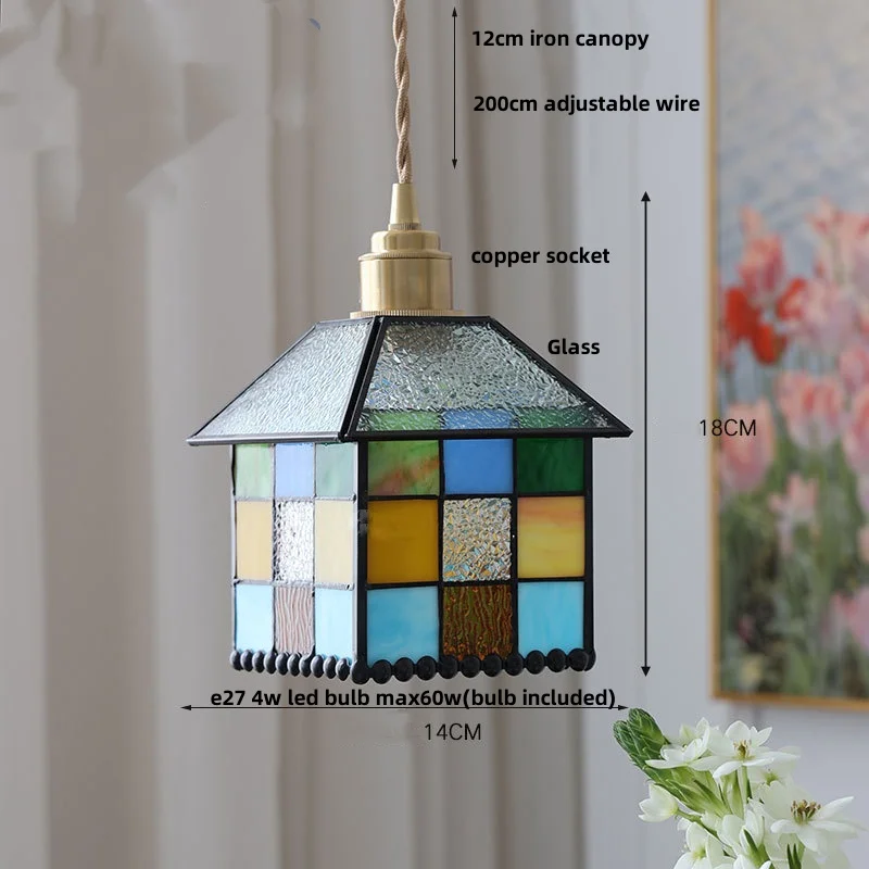 IWHD Colorful Cube LED Pendant Lamp Living Dining Room Balcony Vintage Loft Glass Kitchen Light Fixtures Copper Hanging Lights