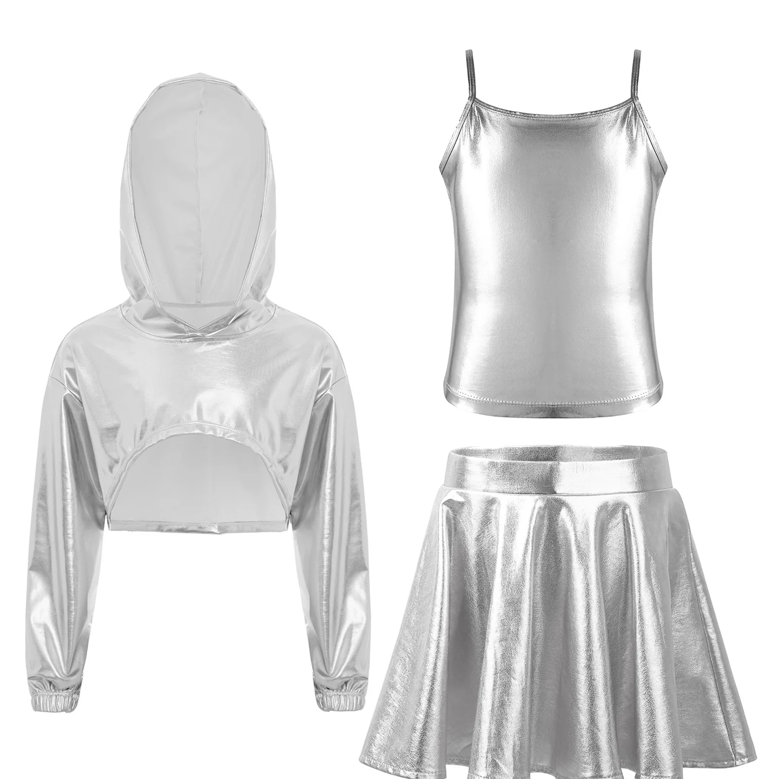 Children Fashion Street Dancing Clothes Competition Girls Metallic Jazz Dance Costume Stage Performance Hip-hop Outfit view 2