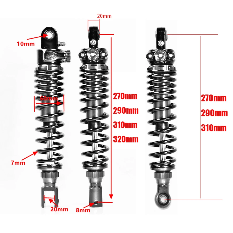 Rear Shock Absorber Motorcycle 270 290 310 320mm Air Hydraulic Oil Fork Suspension Street Bike Pitbike Pedal Motocross ATV Quad