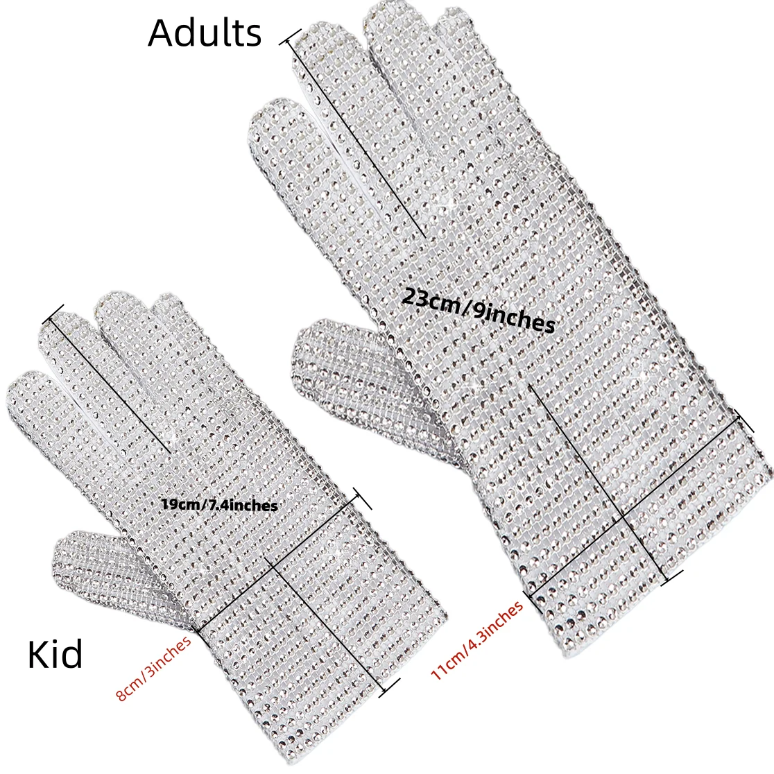 Michael Jackson Silver Gloves for Adults & Kids Boys Grils- Halloween Christmas Sparkle 6-12 Years