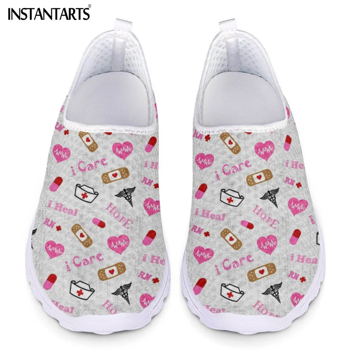 INSTANTARTS Fashion Paramedic EMT EMS Pattern Ladies Flat Shoes Lightweight Slip-on Loafers Summer Breathable Air Mesh Sneakers