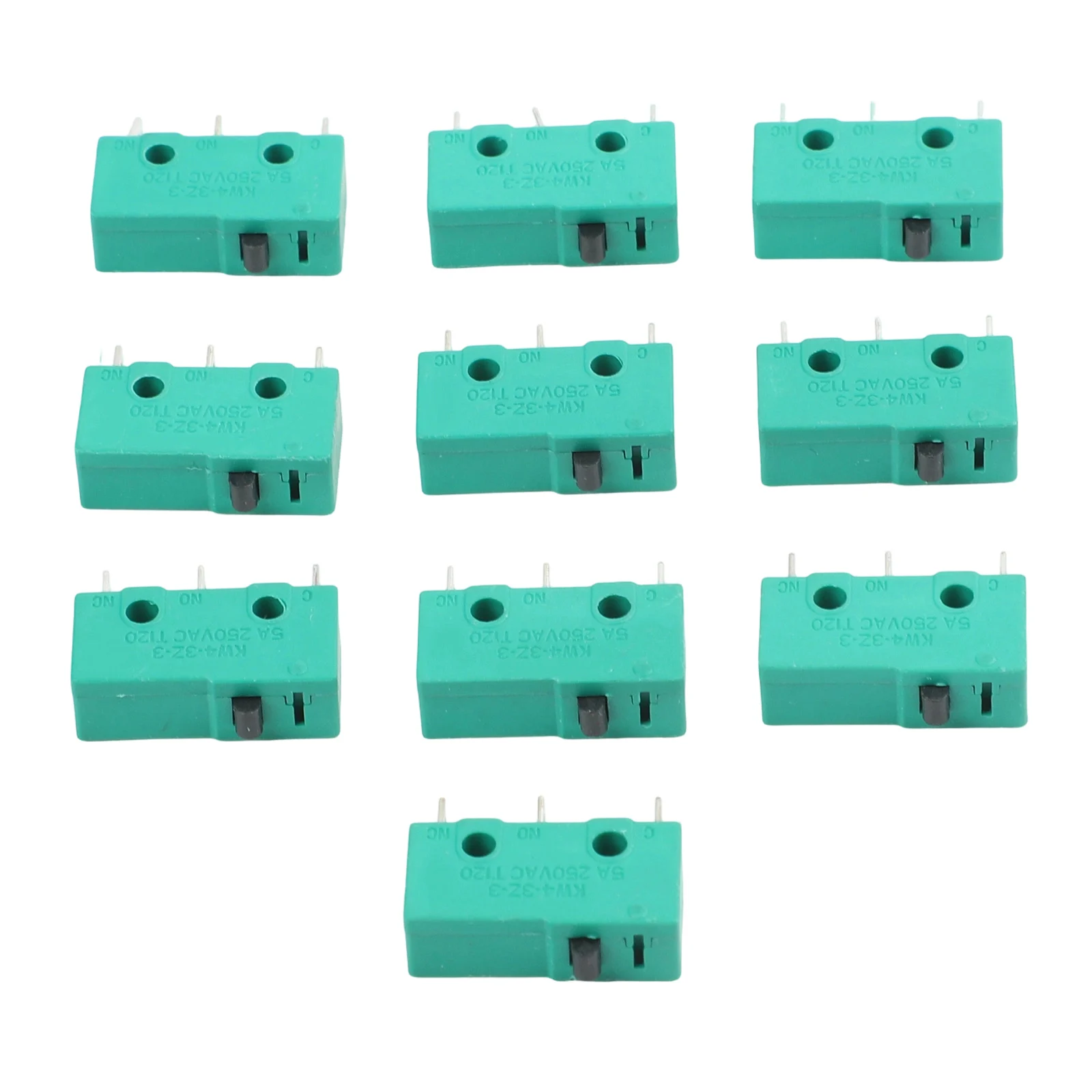 KW4 3Z 3 Switch with Silver Contacts 5A 250VAC Green Color for Control Panels and Machinery Compact Three Pin Design