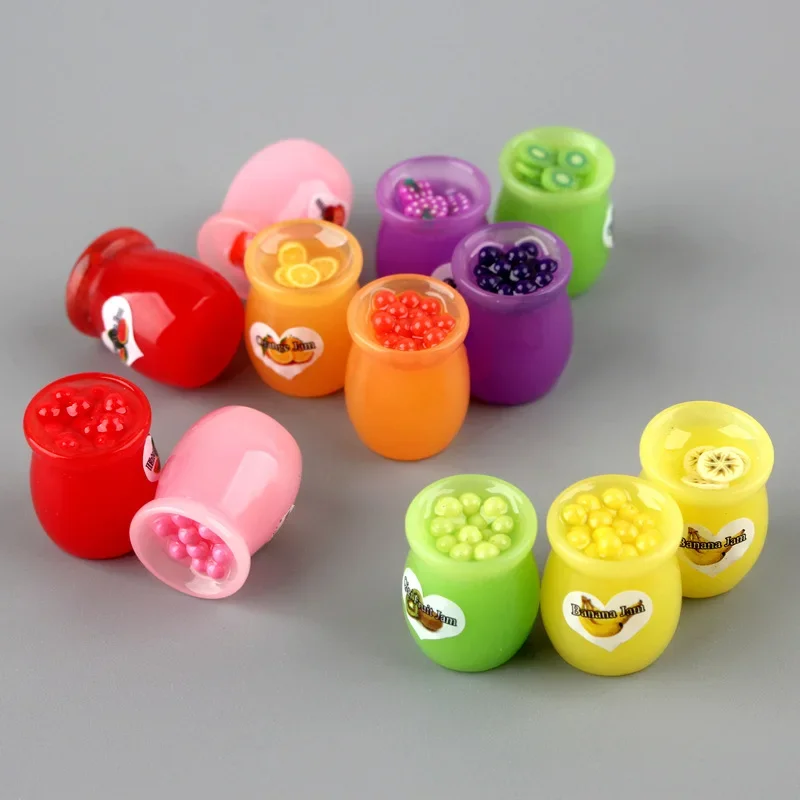 

10 Pcs Mini Simulation Jam Bottle Watermelon Strawberry Grape Kiwi Banana Doll House Ornament Micro Landscape Decoration