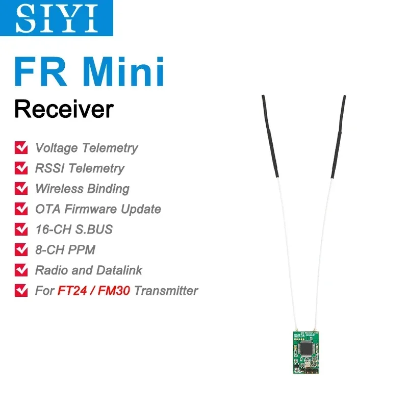 SIYI FR-ontvanger en FR Mini-ontvanger 2.4G met lange afstand telemetrie S.Bus PWM-bediening voor FT24-zender FM30-radiomodule