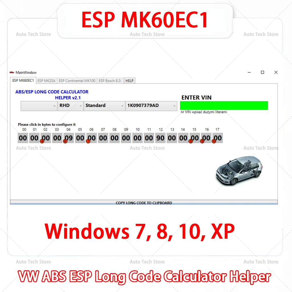 Newest for VW ABS ESP Long Code Calculator Helper MK60EC1 ABS ESP Long Code Calculator software+ unlimited install+ install vide