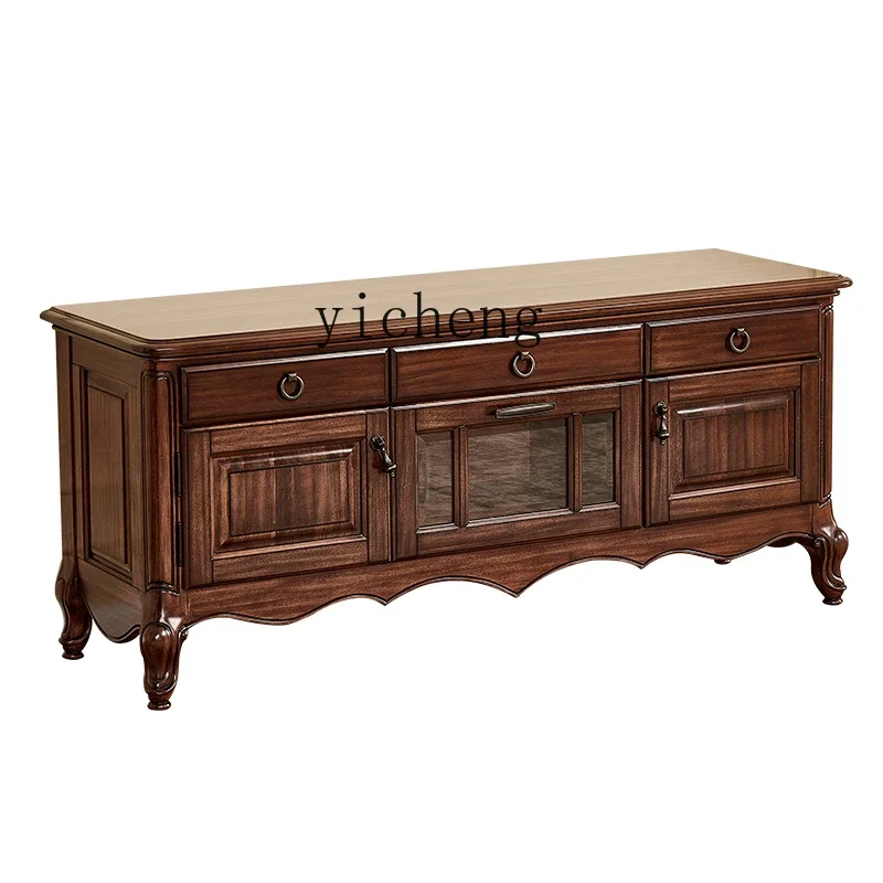Gz-9  All Solid Wood 1.5m Classical TV Cabinet Black Walnut Storage Drawer TV Cabinet