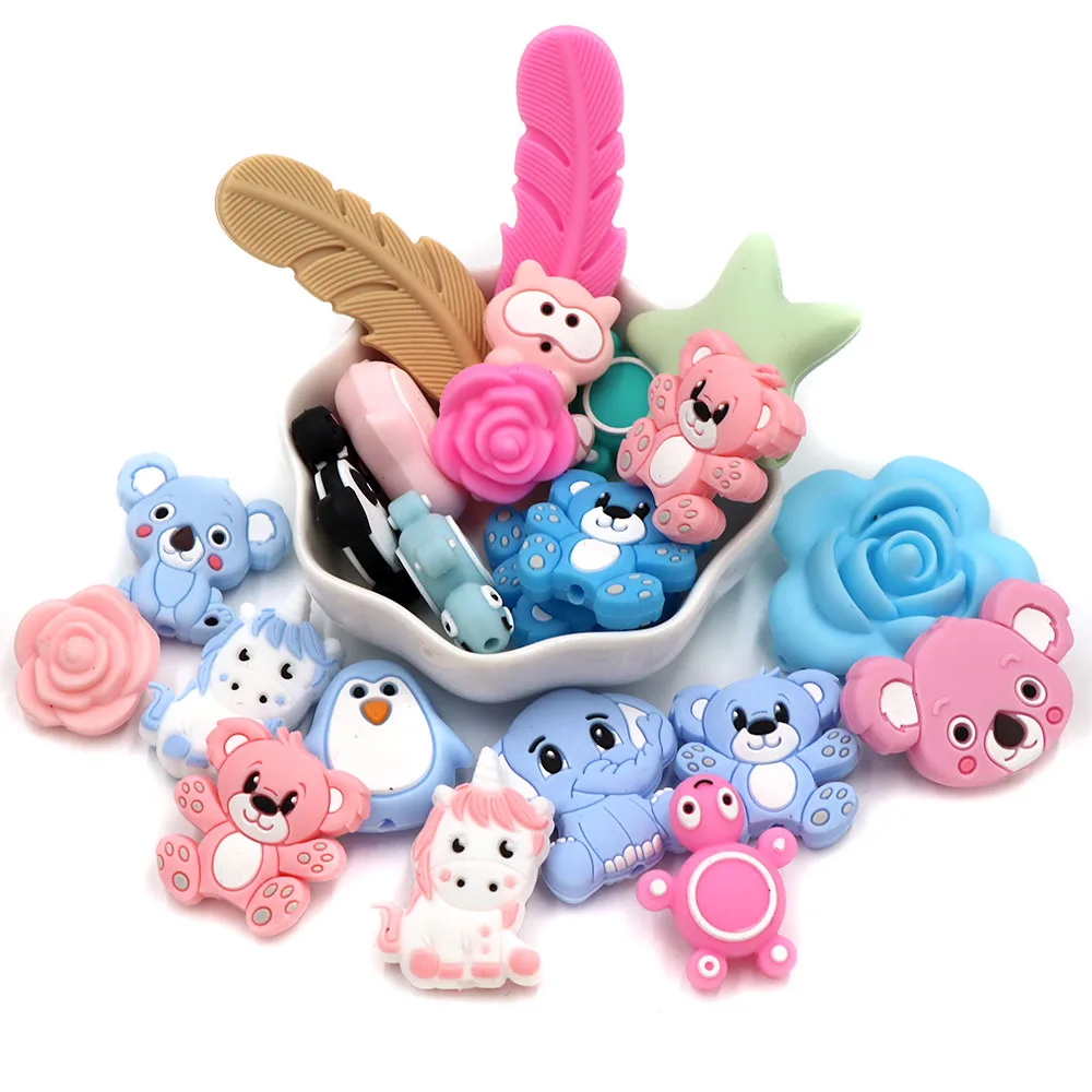 Cute-idea 10Pcs Mini Baby Silicone Beads For Jewelry Making Cartoon Animal Bead DIY Pacifier Chain Necklace Bracelet Accessories
