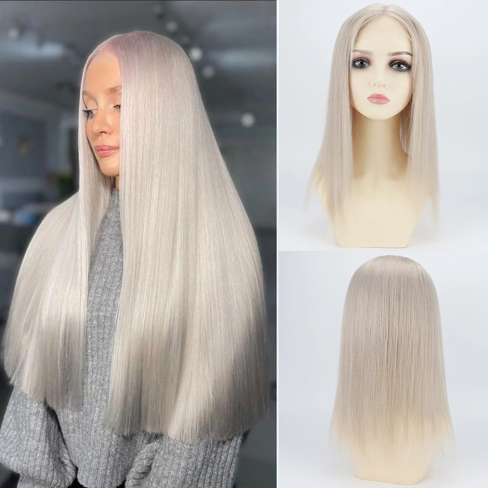 

Топперы для волос, бесплатная часть для женщин, топпер из человеческих волос с кружевной застежкой, зажим для наращивания волос # 60-Дышащие волосы платиновой блондинки