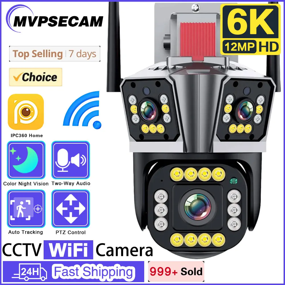 

6K 12MP HD WiFi IP Camera Outdoor Audio PTZ 4K 8MP Three Lens Three Screen Security Auto Tracking CCTV Surveillance IP Cameras