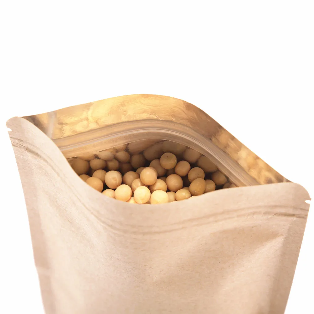 100pcs Brown Kraft Paper Zip Lock Bags with Inner Aluminum Foil - Resealable Self Sealing Storage Pouch for Tea / Nuts Packaging