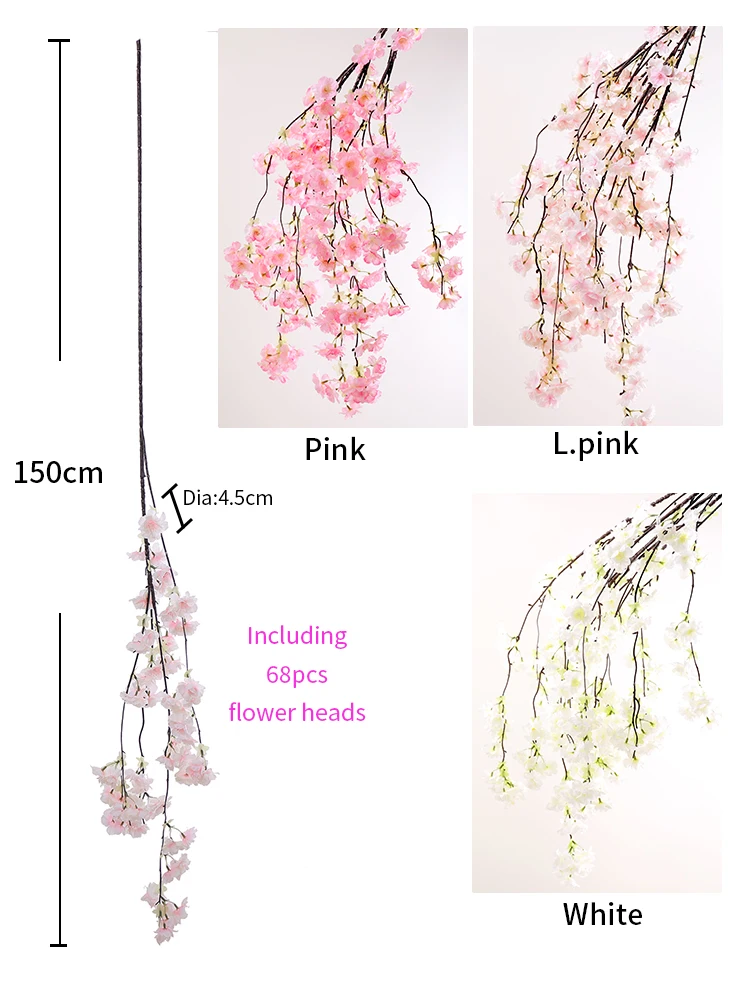 Imagem -04 - Conjunto Artificial Cherry Blossom Flores Árvores Terno Stem Decor Falso Sakura Ramos Parede Pendurado Backdrop Partido Decorações de Casamento