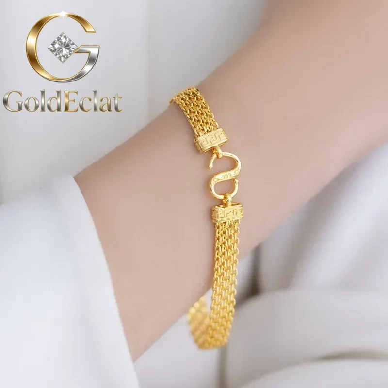 

GoldEclat Women's 9999 24K Real Gold Niche Light Luxury High-end Woven Little Prince Dial Bracelet Design Rose Width Wedding Gi