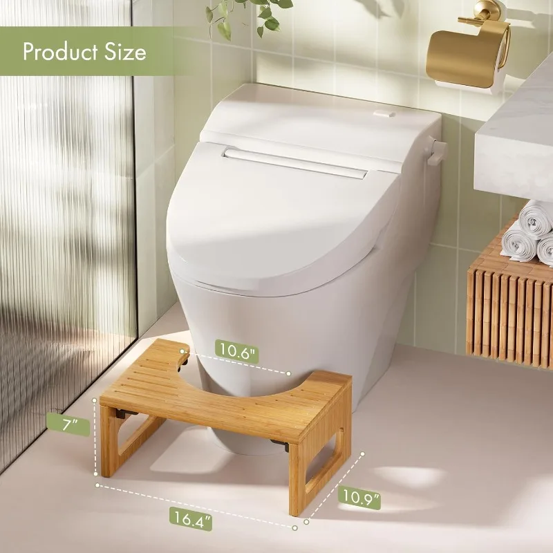 

7 Inches Bamboo Toilet Stool Squat for Adult, Foldable Squatting Potty Stools for Bathroom,Non-Slip Strip, Space-Saving