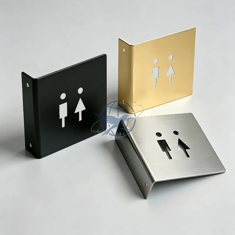 Side hanging stainless steel men's and women's bathroom signs, creative hollow logo signs, public toilet bathroom house signs