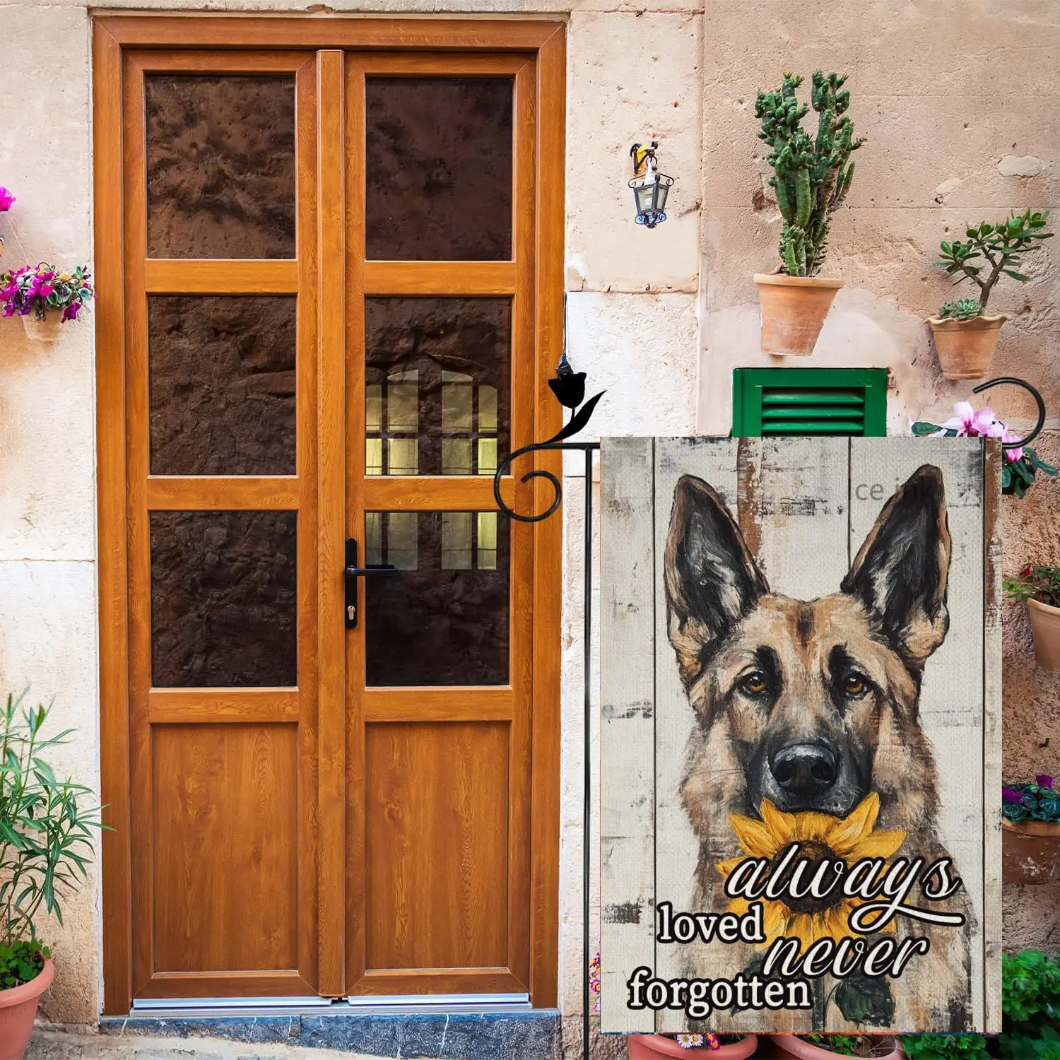 Ice ink Memorial Garden Flag Always Love Never Forgotten German Shepherd 12x18 House Flag Inch Double Sided Love Heart Cemet PPZ