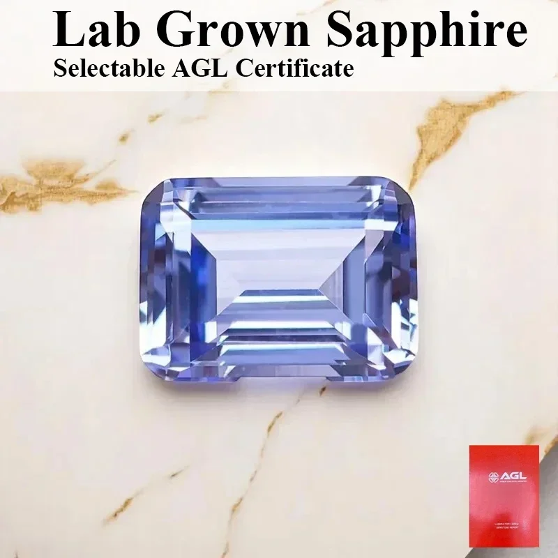 

Lab Grown Cornflower Blue Emerald Cut Artificially Synthesized Sapphire DIY Jewelry Materials with Selectable AGL Certification