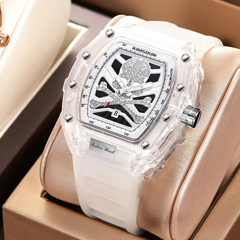 Luxury quartz men's watch men's watch men's wine barrel shaped skull watch transparent fashion personality quartz watch