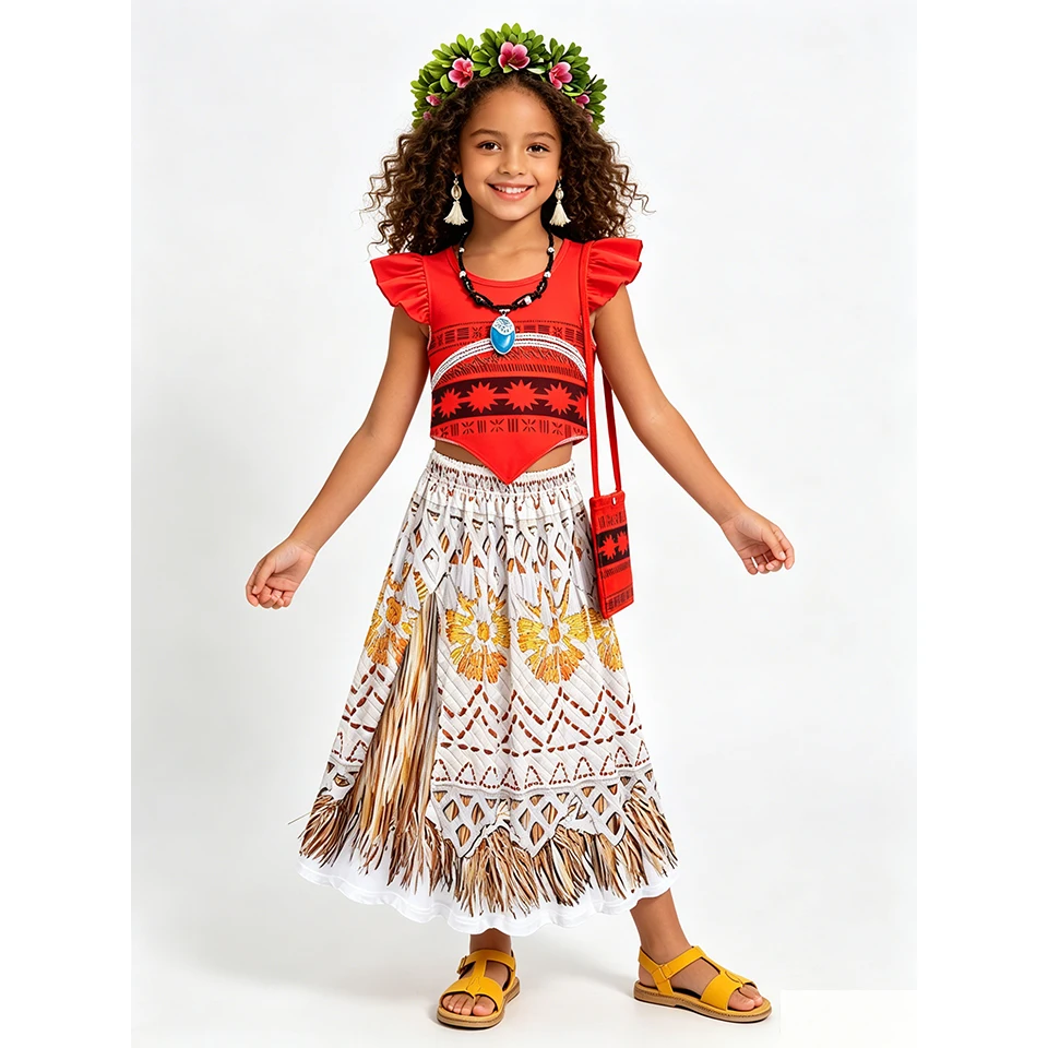 Polynesian Brave Princess Moana Girls Outfits Halloween Cosplay Stage Performance Children Costume Carnival Holiday Kids Clothes